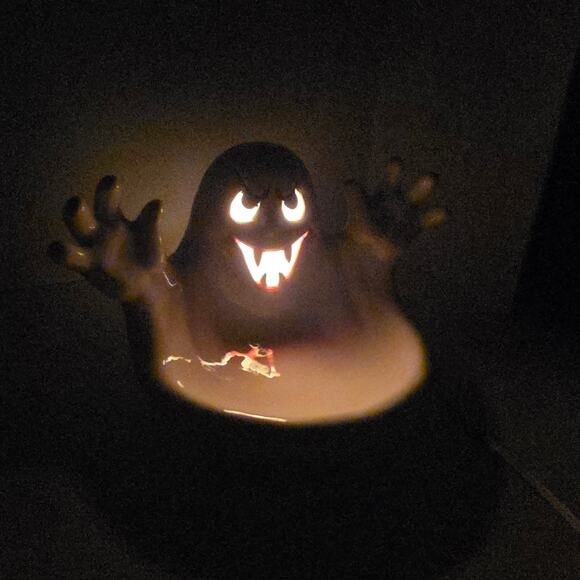 Light-Up Ceramic Ghost Candy Dish Halloween Decor SC Signed 12"x9"x9" - Picture 13 of 16